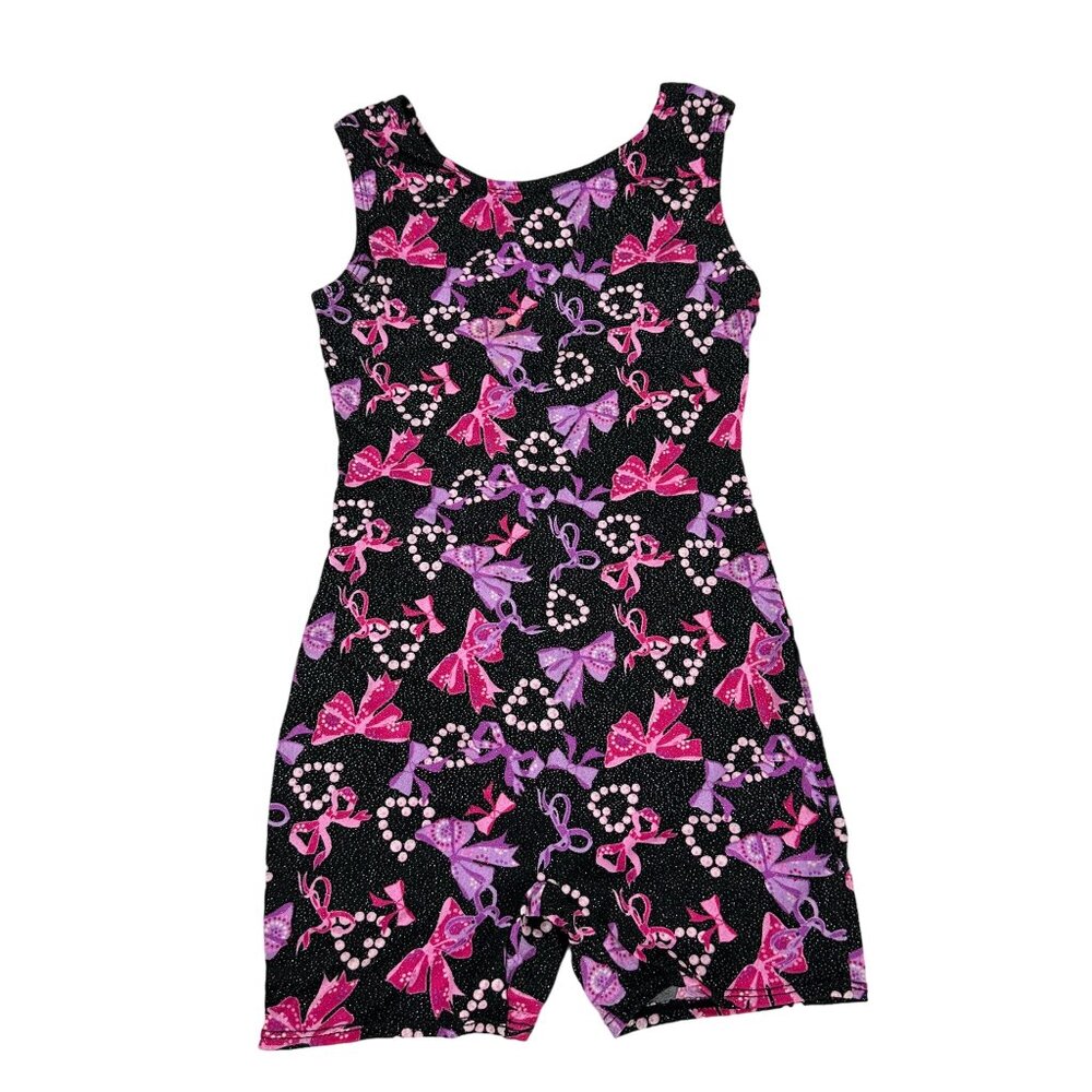 Jacques Moret Girls' Dance/Gymnastics Leotard 8/10 Pink & Purple Bows Nylon